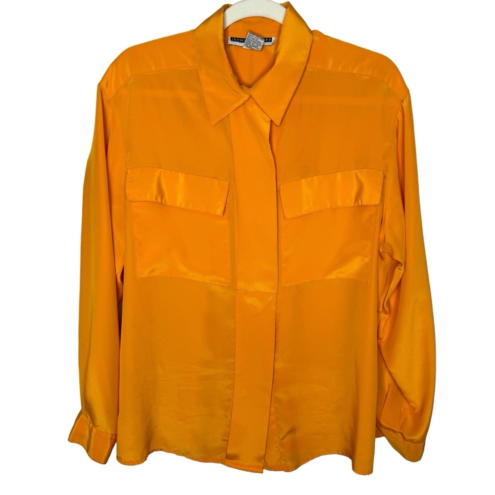 Vintage 90’s Jennifer Moore Marigold Yellow Satin Button Up Shirt Size 14W